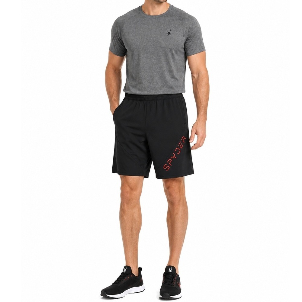 Spyder Athletic Shorts Men XL Black Red Logo Casual Athleisure